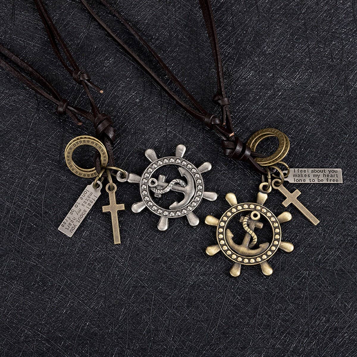 ADJUSTABLE VINTAGE RUDDER COWHIDE NECKLACE_CWMM4600