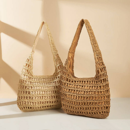 FASHIONABLE HOLLOW SOLID COLOR STRAW BAG_CWAB1981