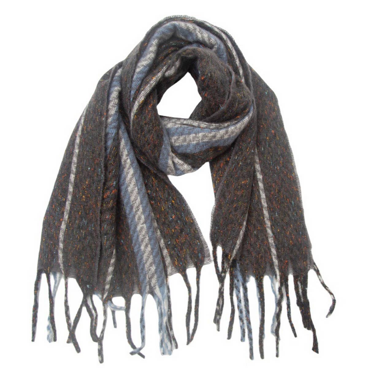 Striped Fringe Scarf ??Winter Knitted Shawl_CWASC0880