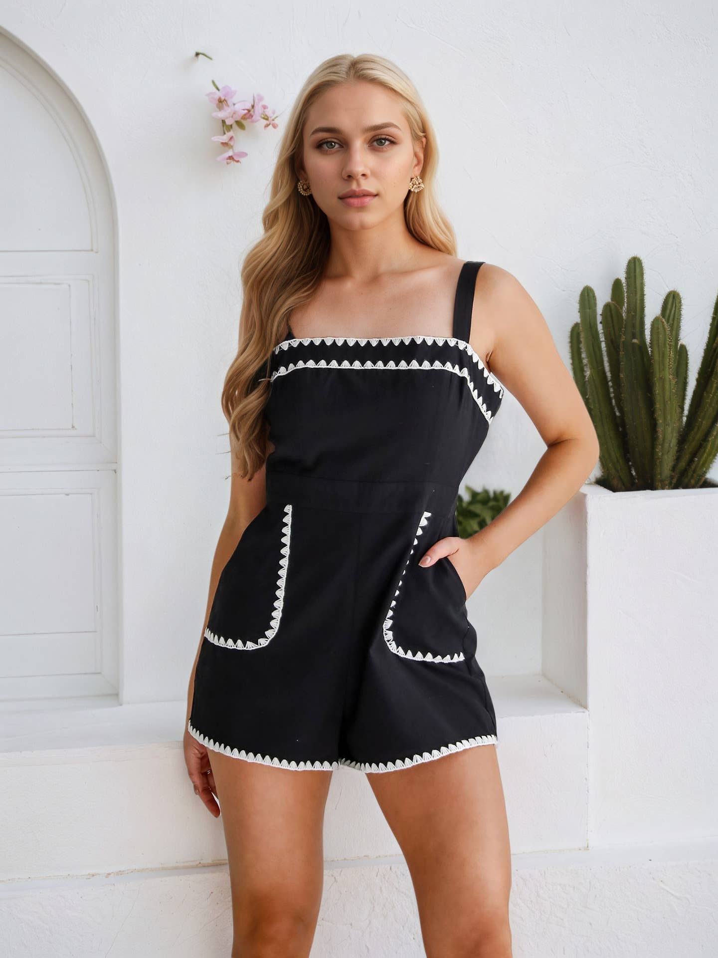 Elegant fashionable embroidered halter jumpsuit