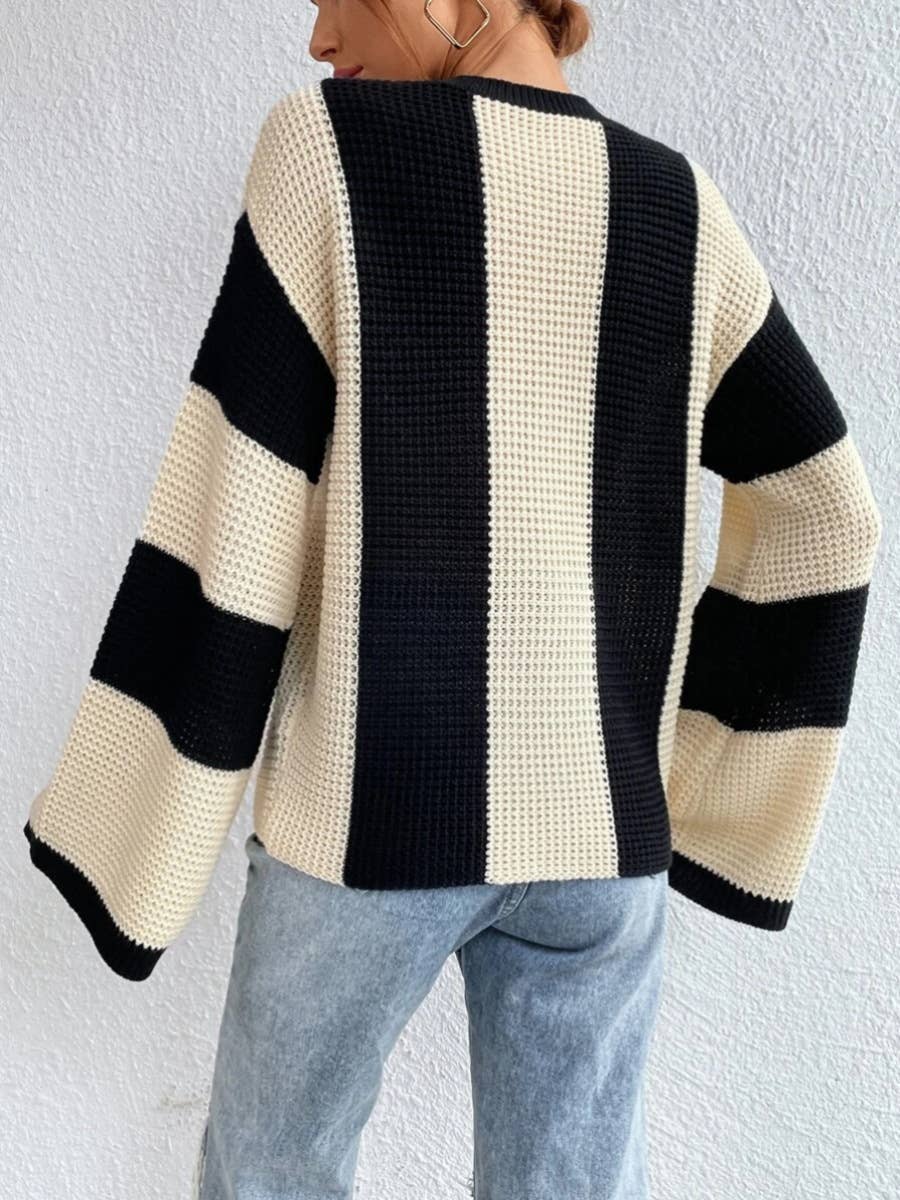 Striped casual sweater with flared sleeves