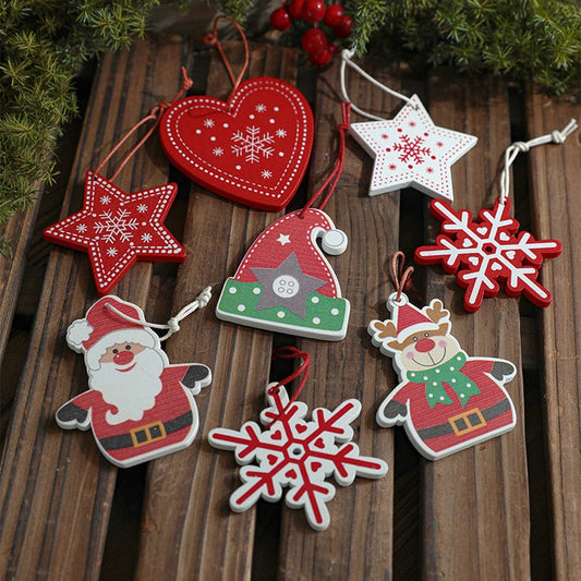 Colorful Wooden Santa Snowflake Tree Ornament