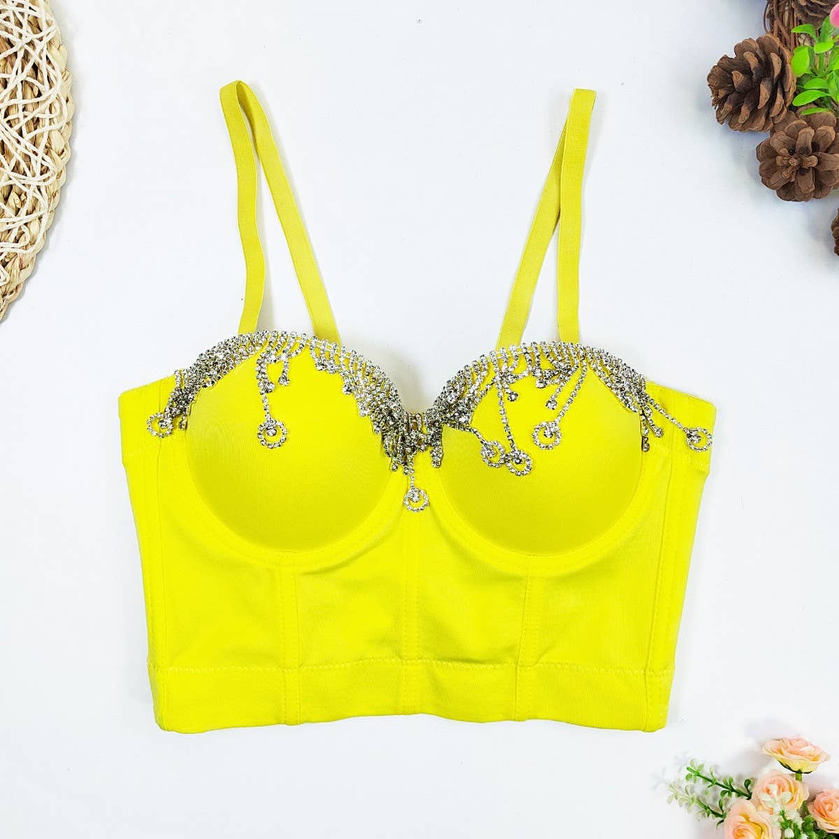 TEARDROP RHINESTONE WAIST HERRINGBONE CORSET