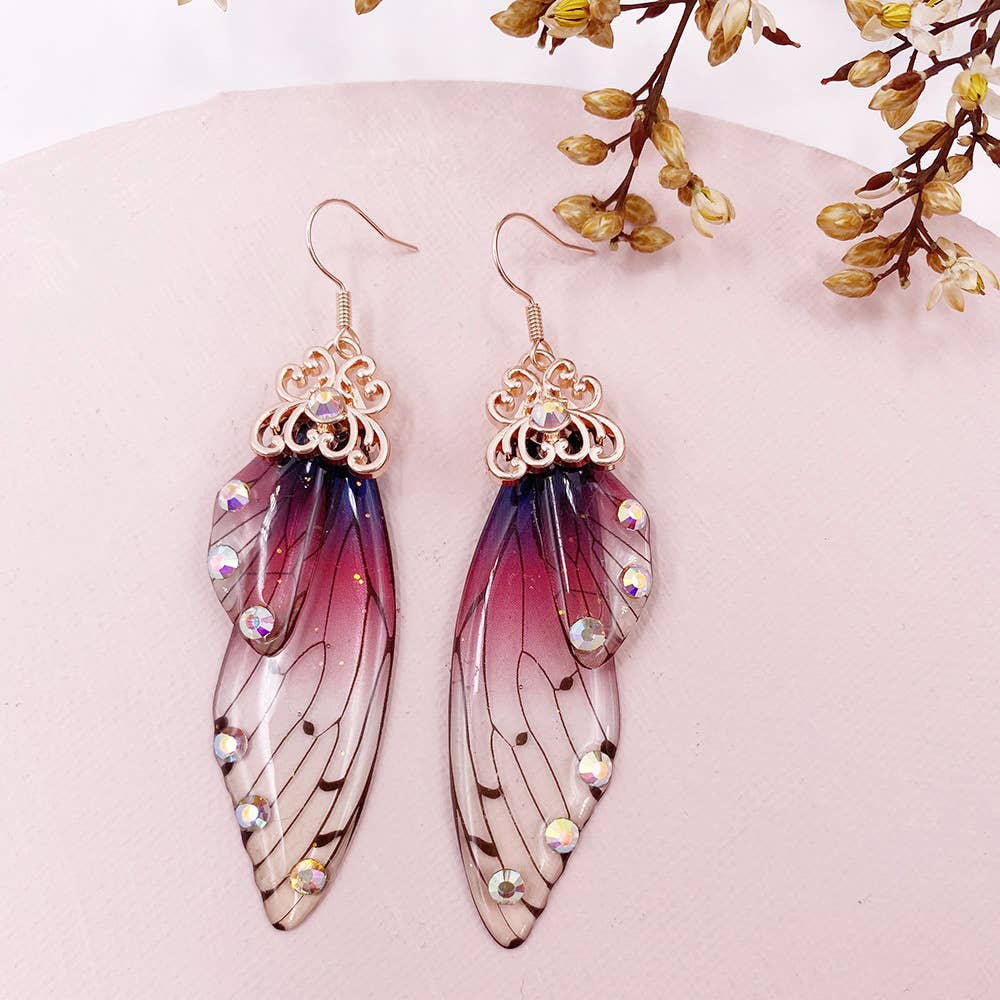 Elegant long earrings with cicada wing wings