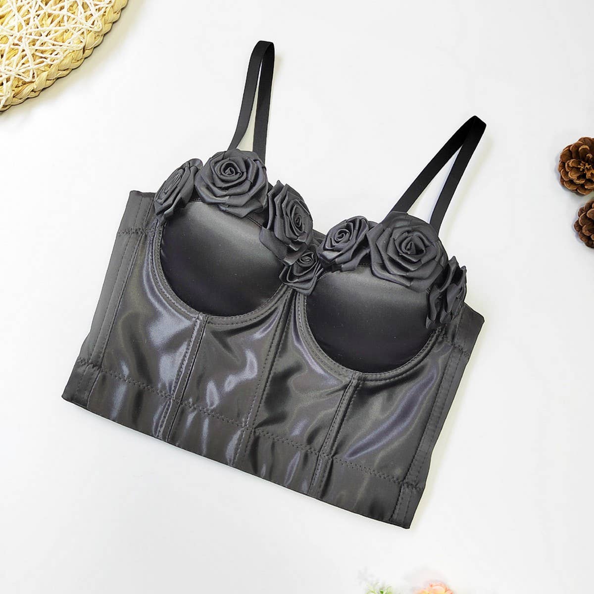 NEW DESIGN SATIN FLOWER HERRINGBONE CORSET