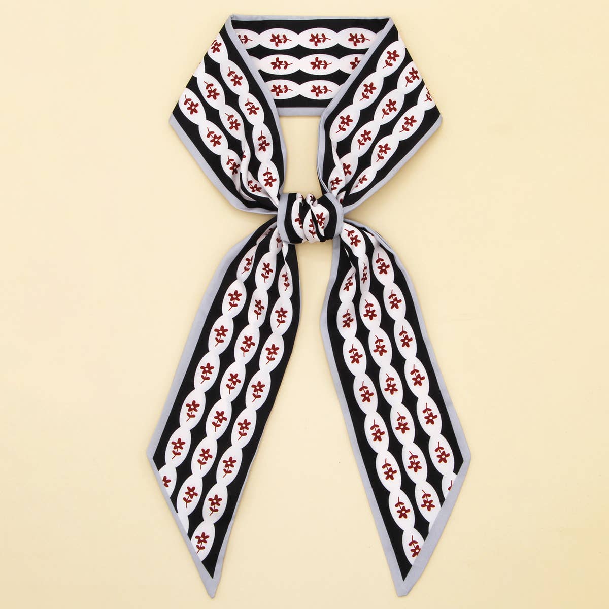 Chic Bowknot Letter Print Skinny Scarf Ribbon_CWASC0099