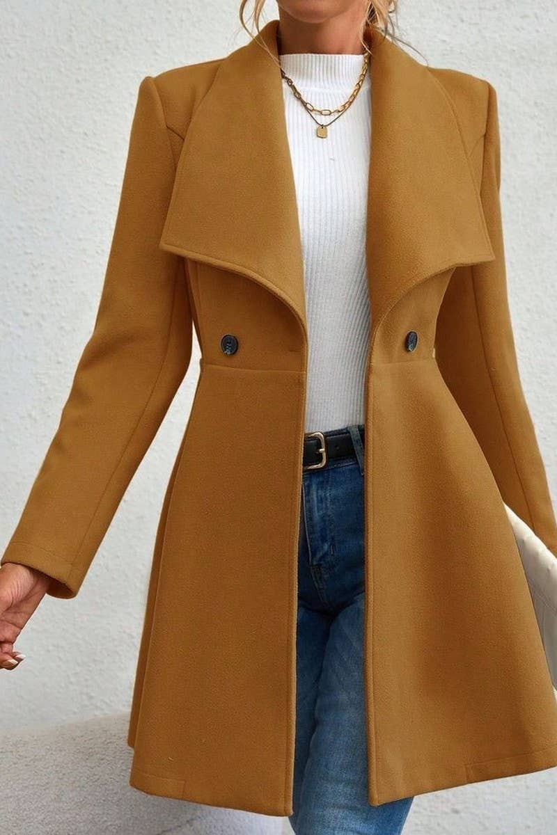 CWOCO00201_SOLID COLOR SLIM MID-LENGTH LAPEL WOOLEN COAT