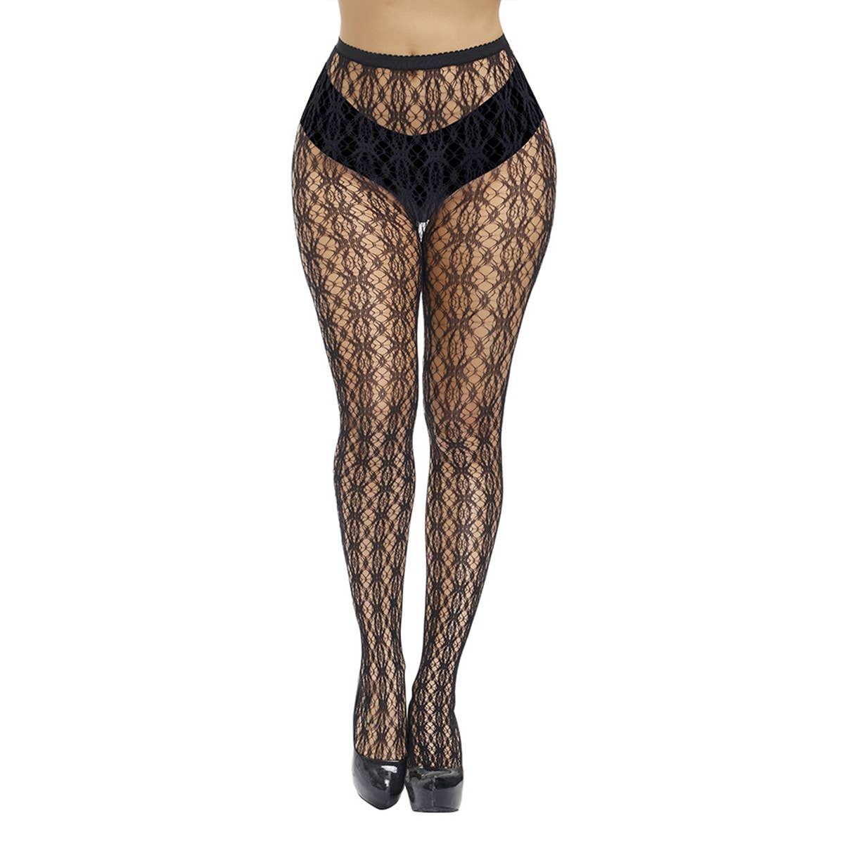 WOMEN PATTERNED FISHNETS TIGHTS BLACK PANTYHOSE STO