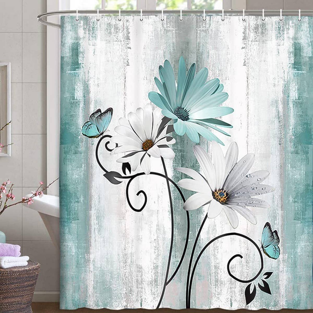 FLOWER WATERPROOF BATHROOM SHOWER CURTAIN