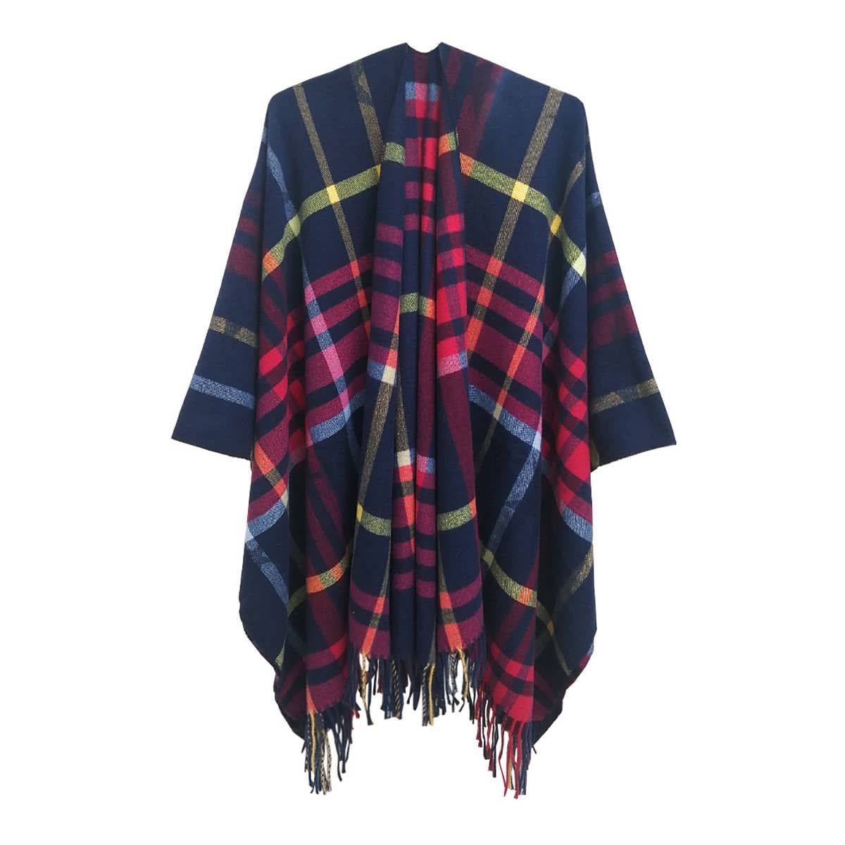 CAPE DOUBLE-SIDED PLAID SLIT SHAWL_CWASC1209