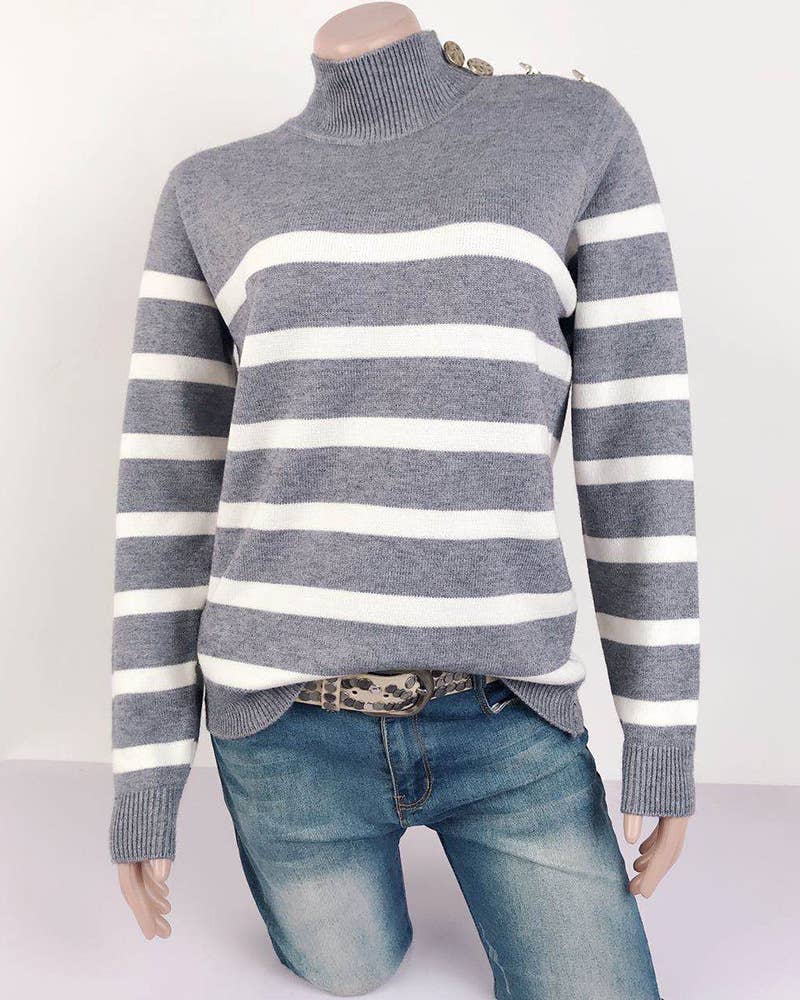 TURTLENECK SWEATER WITH STRIPED BUTTONS