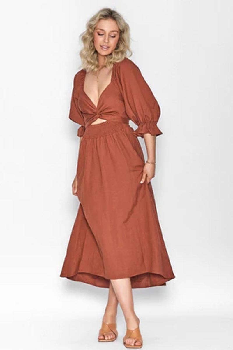 CWDMD5769_V-NECK ELEGANT MID-LENGTH SLEEVES TWO-WAY DRESS
