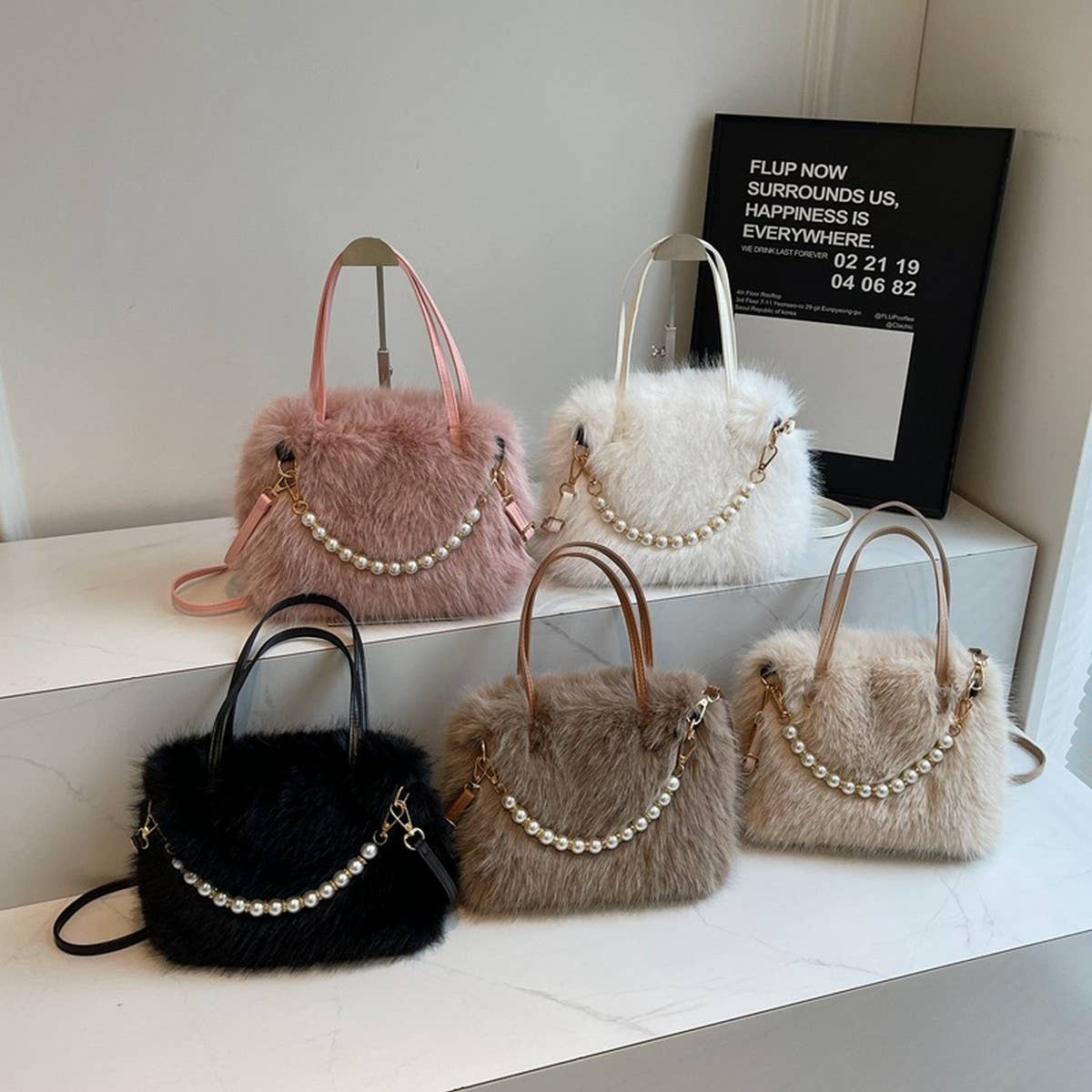 WINTER FASHION PEARL SMALL SQUARE BAG PLUSH BAG_CWAB3964