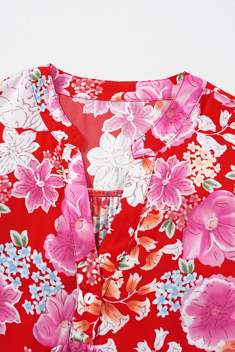 HOLIDAY HIGH-WAISTED FLORAL PRINT V-NECK DRESS