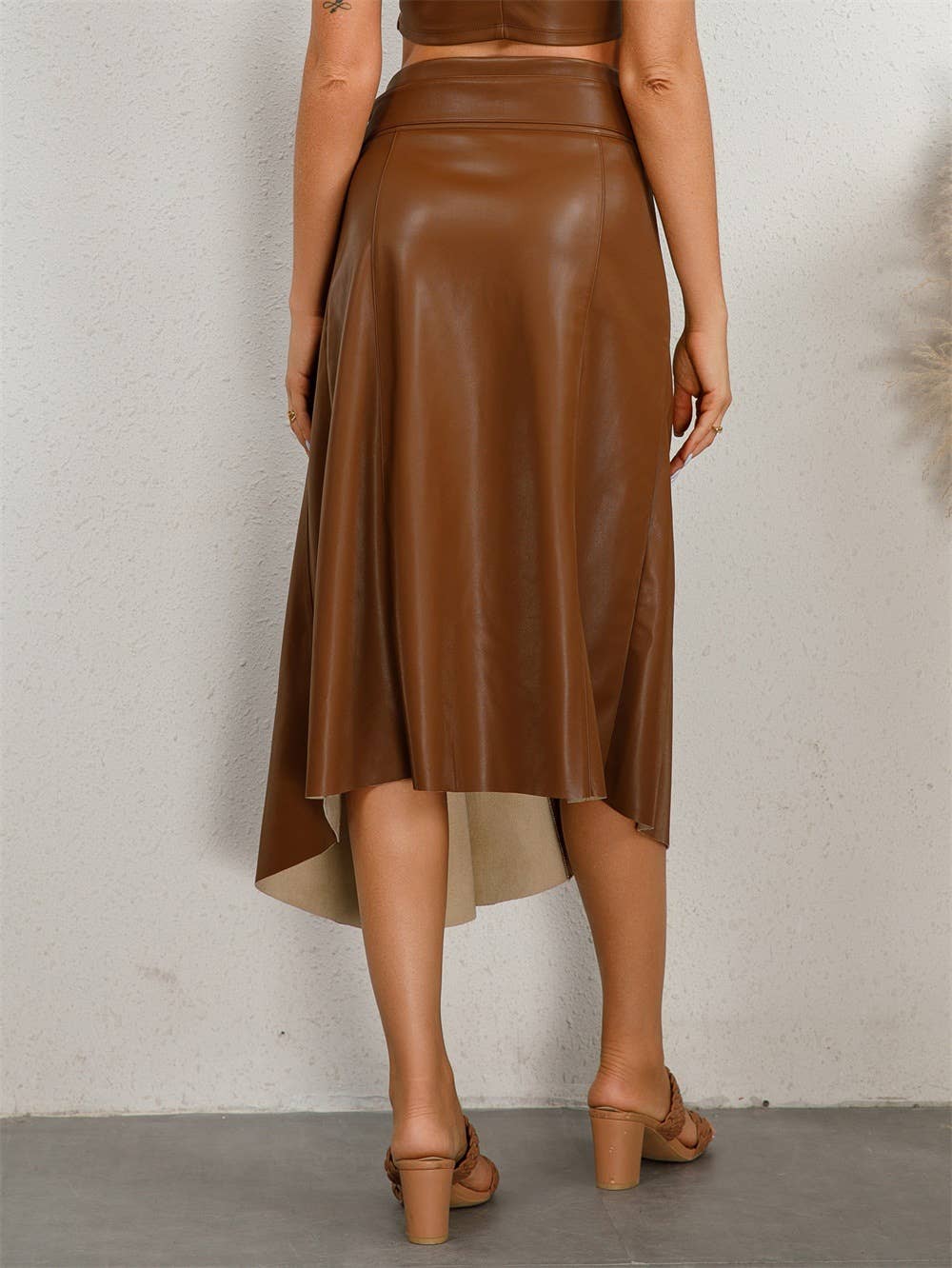 PU LEATHER FASHION TREND IRREGULAR SWING SKIRT