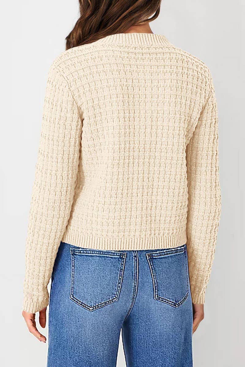 CWOCAL00612_SOLID COLOR KNIT CARDIGAN CASUAL SWEATER