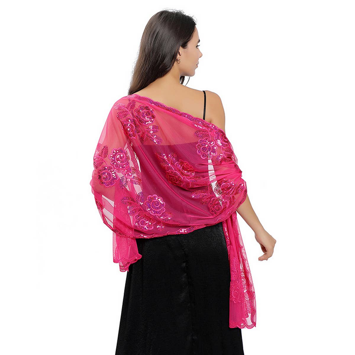 NEW ARRIVAL FLOWER SEQUIN EMBROIDERED SHAWL