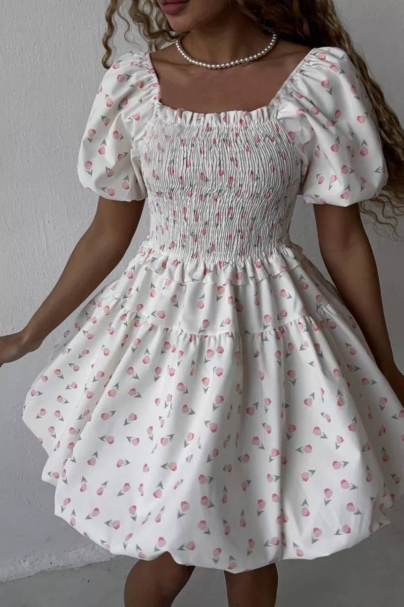 CWDSD8561_PRINTED SHORT WAIST-CINCHING MINI DRESS