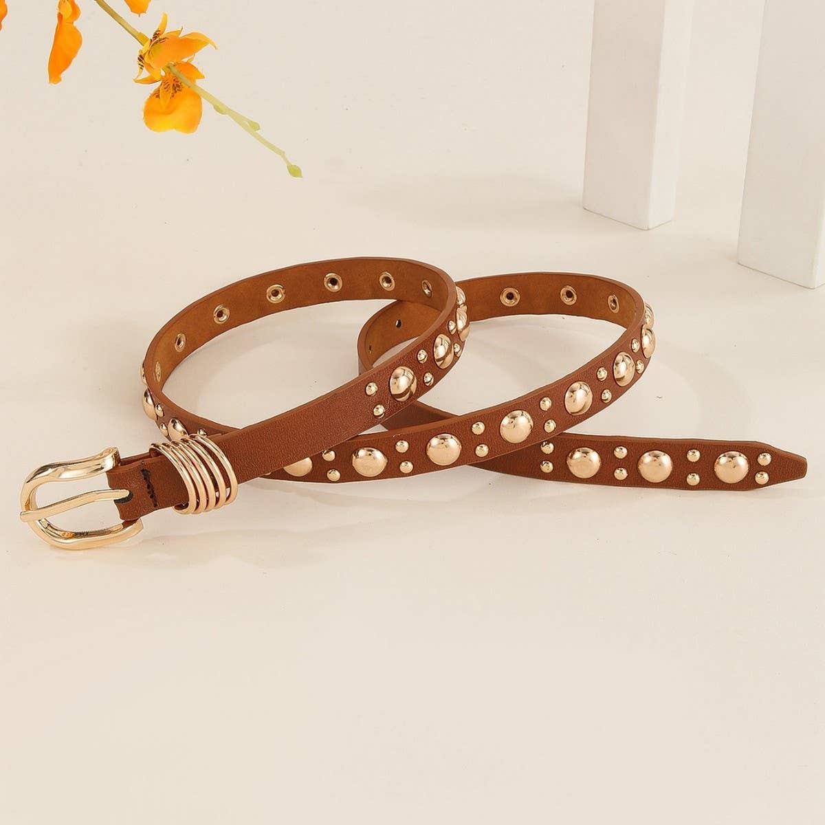 PUNK STYLE HEAVY METAL BELT WITH GOLD RIVETS_CWMM3927