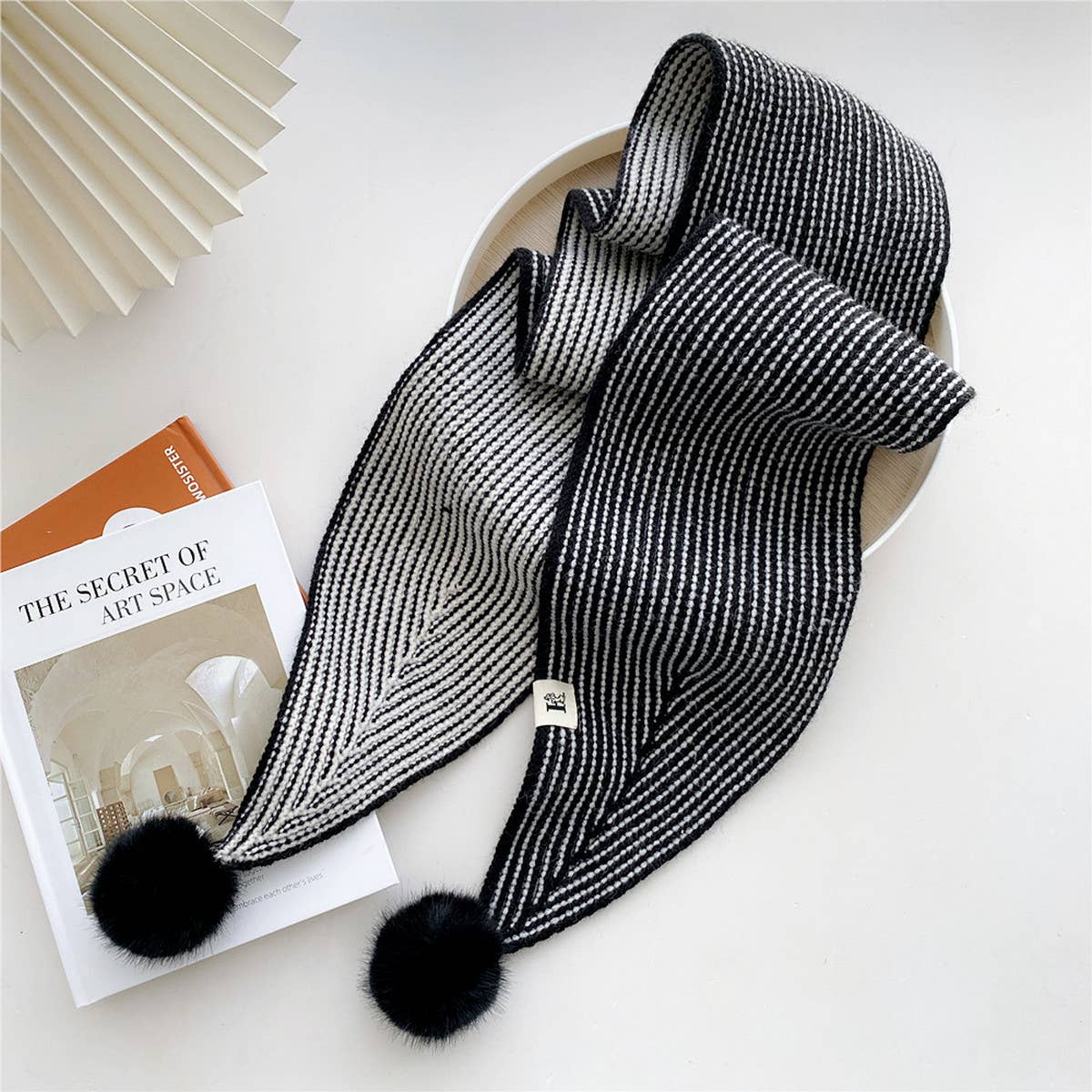 CWASC2387_WOMEN'S WINTER HAIRBALL STRIPED LONG SCARF