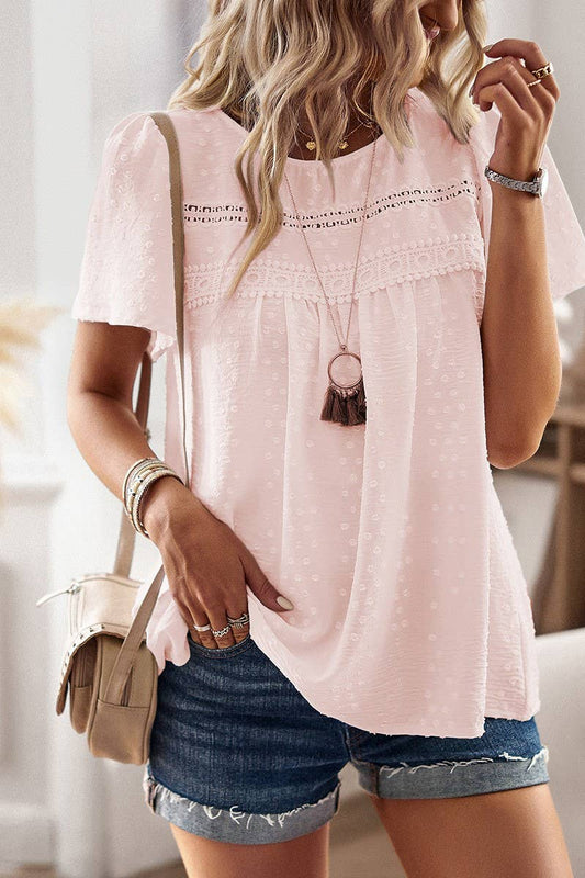 CWDSD8927_CASUAL SOLID COLOR ROUND NECK SHORT SLEEVE TOP