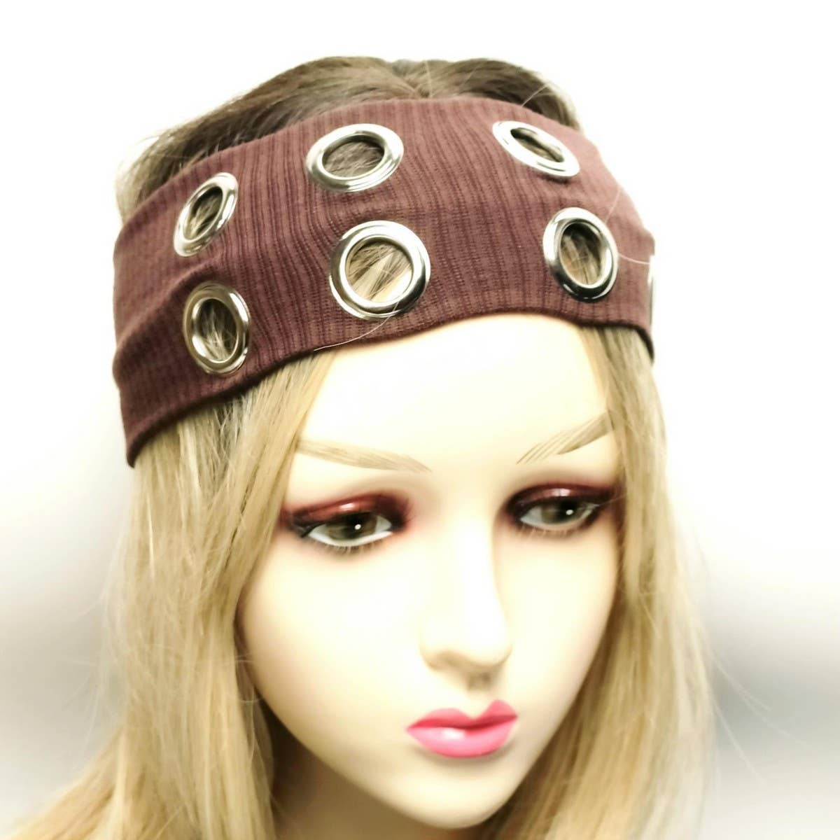 Wide Punk Fabric Headband with Metal Eyelets