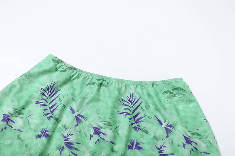 Sexy Printed Crop Cami and High Waist Skirt Set