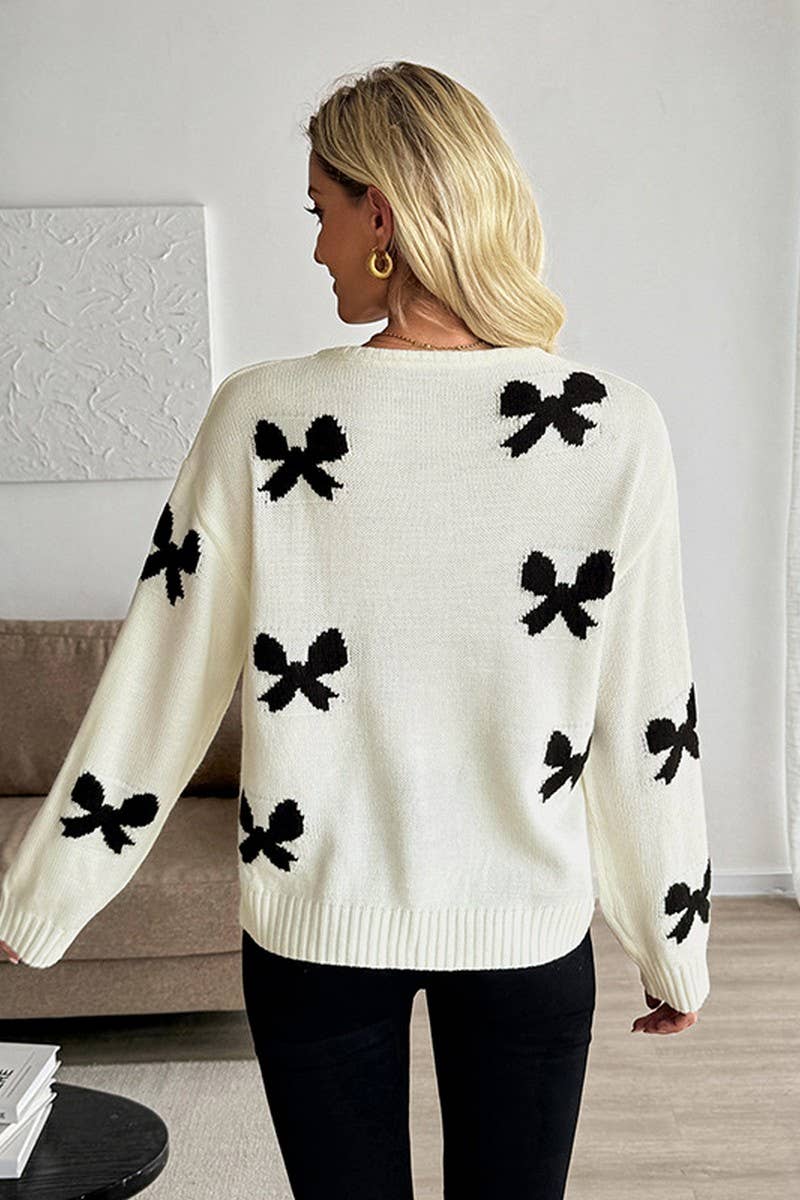 CWOCAL2318_WOMEN'S TIE FRONT BOW KNIT CARDIGAN SWEATER