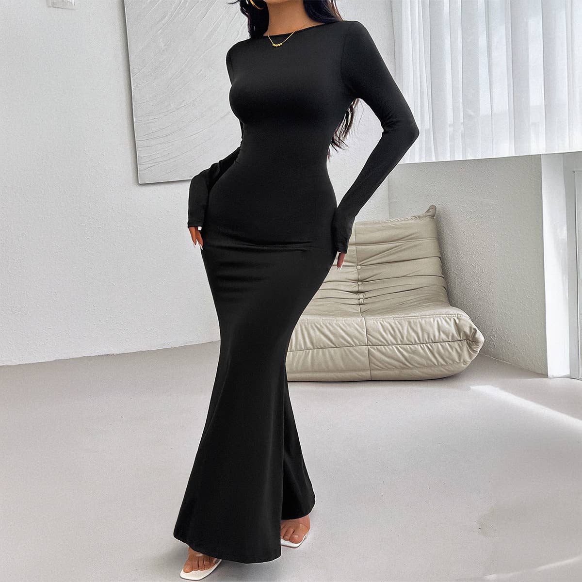 SEXY SLIM-FIT CREW NECK LONG SLEEVE DRESS