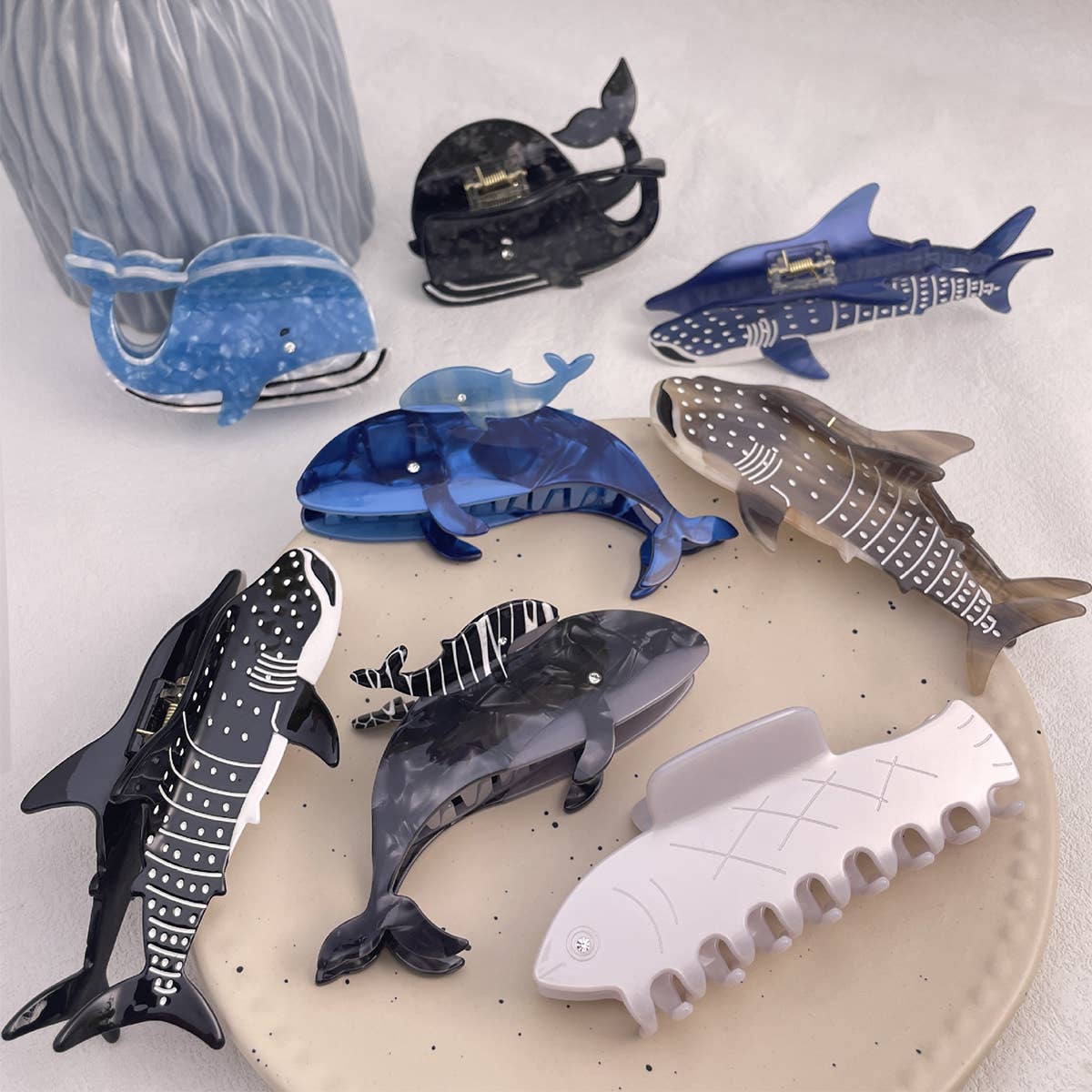 OCEAN WHALE SHELL FISH SEASHELL HAIR CLAW CLIPS_CWAHA0550