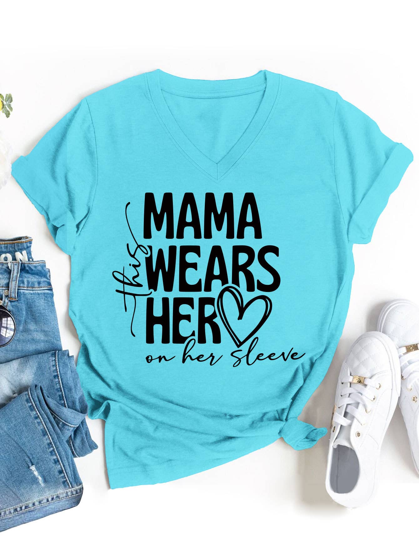 Simple Mother's Day V-neck blouse_CWTBLS0554