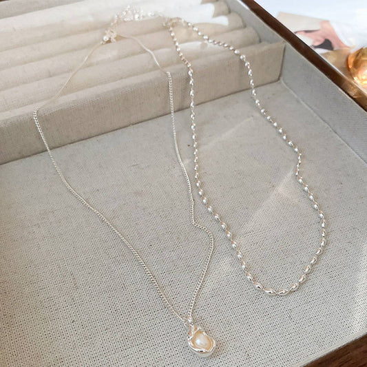 Irregular freshwater pearl double-layer necklace