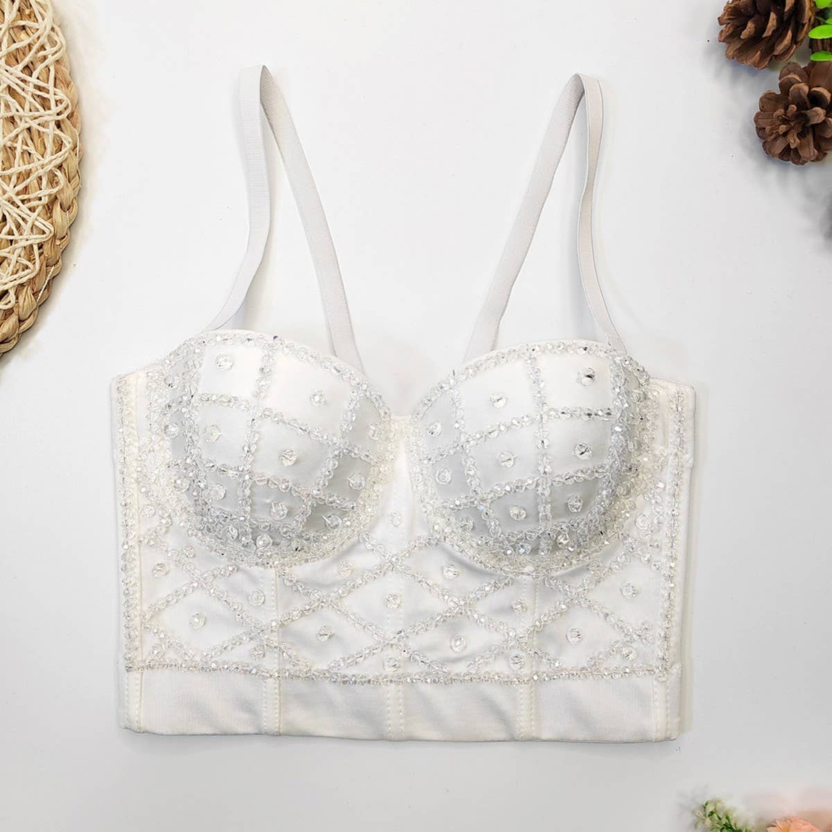NEW CRYSTAL STRAP SEXY HERRINGBONE CORSET