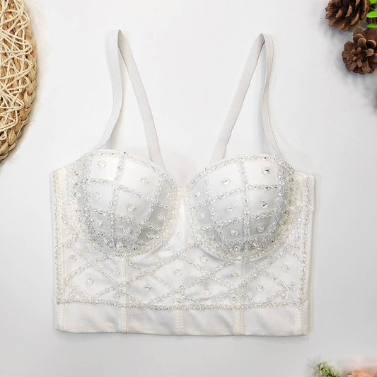 NEW CRYSTAL STRAP SEXY HERRINGBONE CORSET