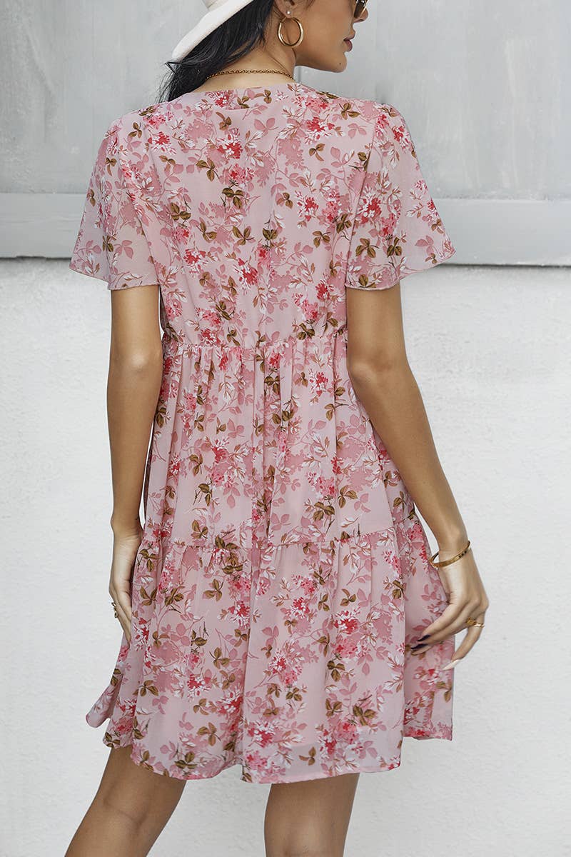 V-NECK PRINT STYLE COUNTRY FASHION DRESS