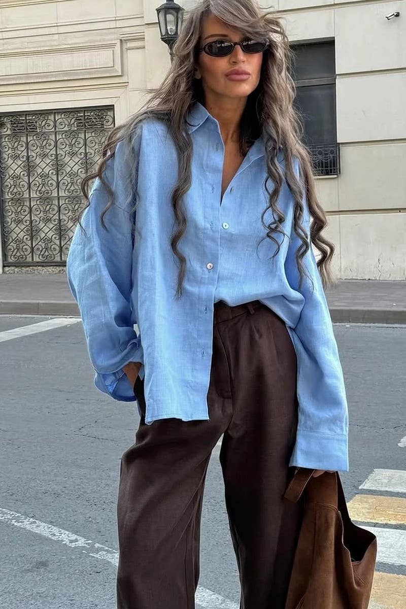 CWBLP00917_LONG-SLEEVED CASUAL LOOSE RUFFLED SHIRT