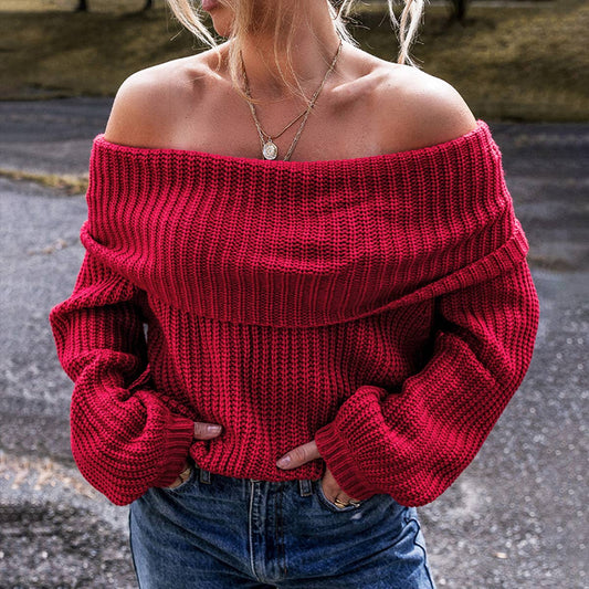 TREND LOOSE SOLID COLOR OFF-THE-SHOULDER SWEATER