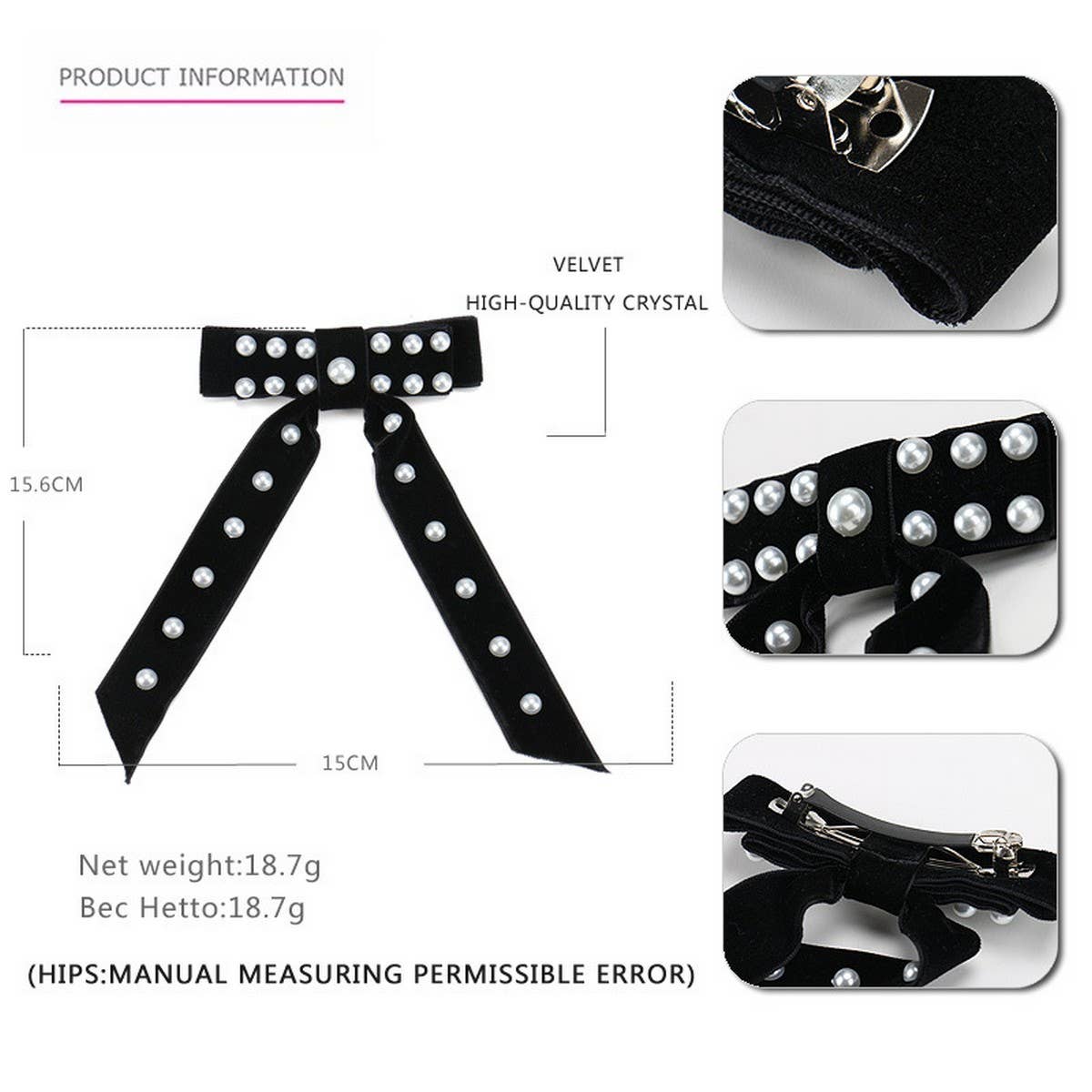 VELVET HAIR CLIP BOW SPRING CLIP HAIR ACCESSORIES