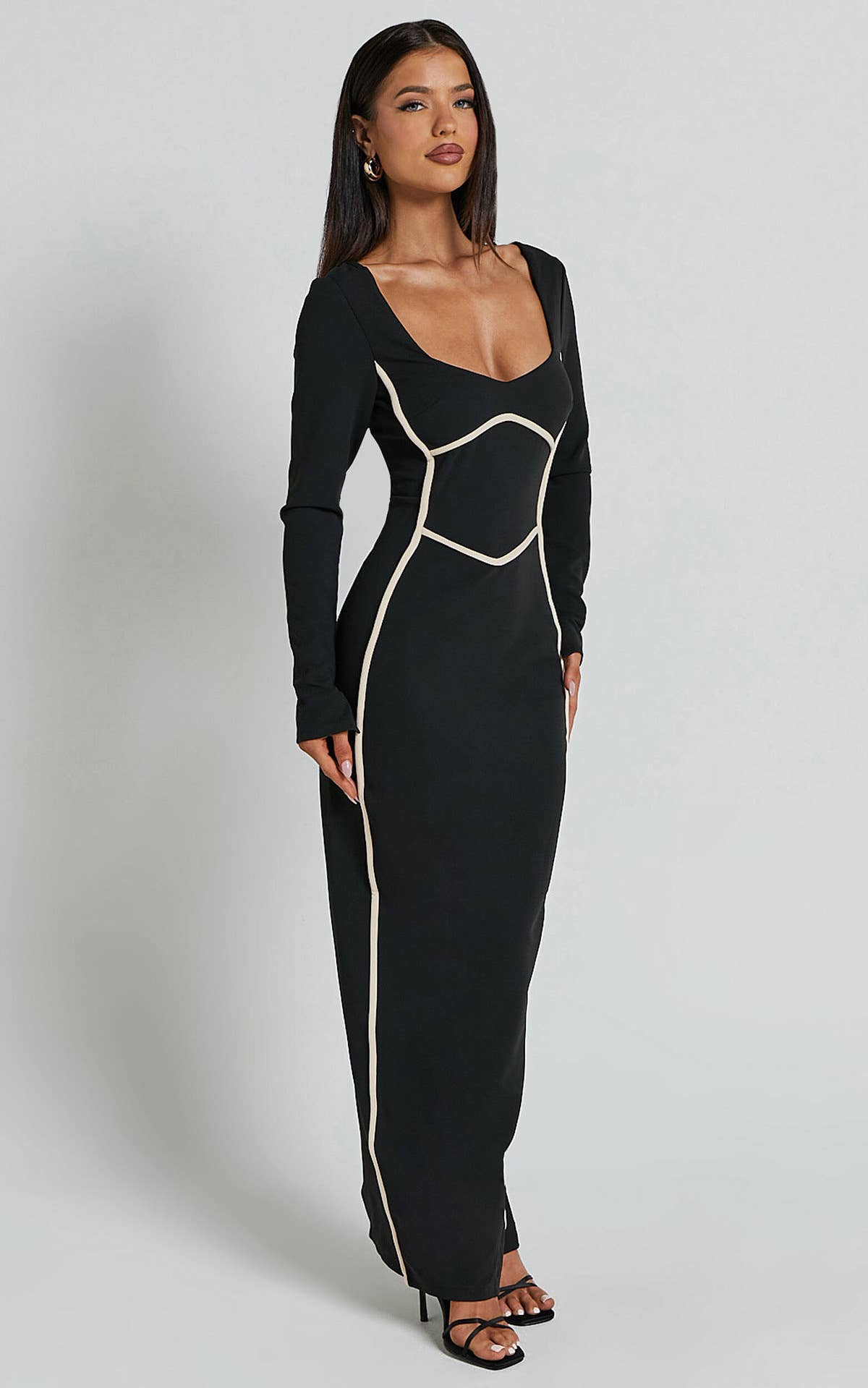 U-COLLAR COLOR MATCHING RECEIVING WAIST DRESS