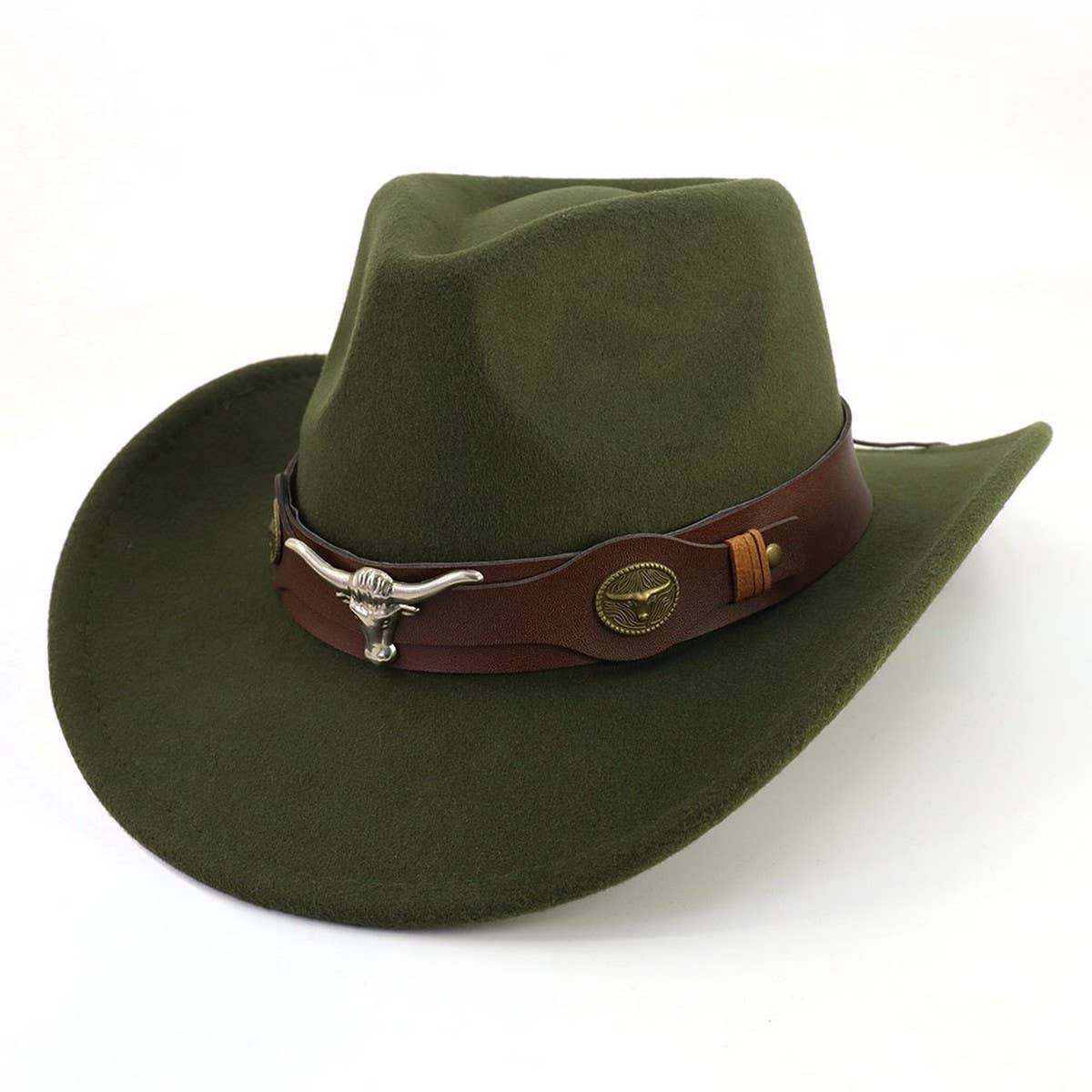 Bull Head Belt Western Cowboy Hat Felt_CWAH1782