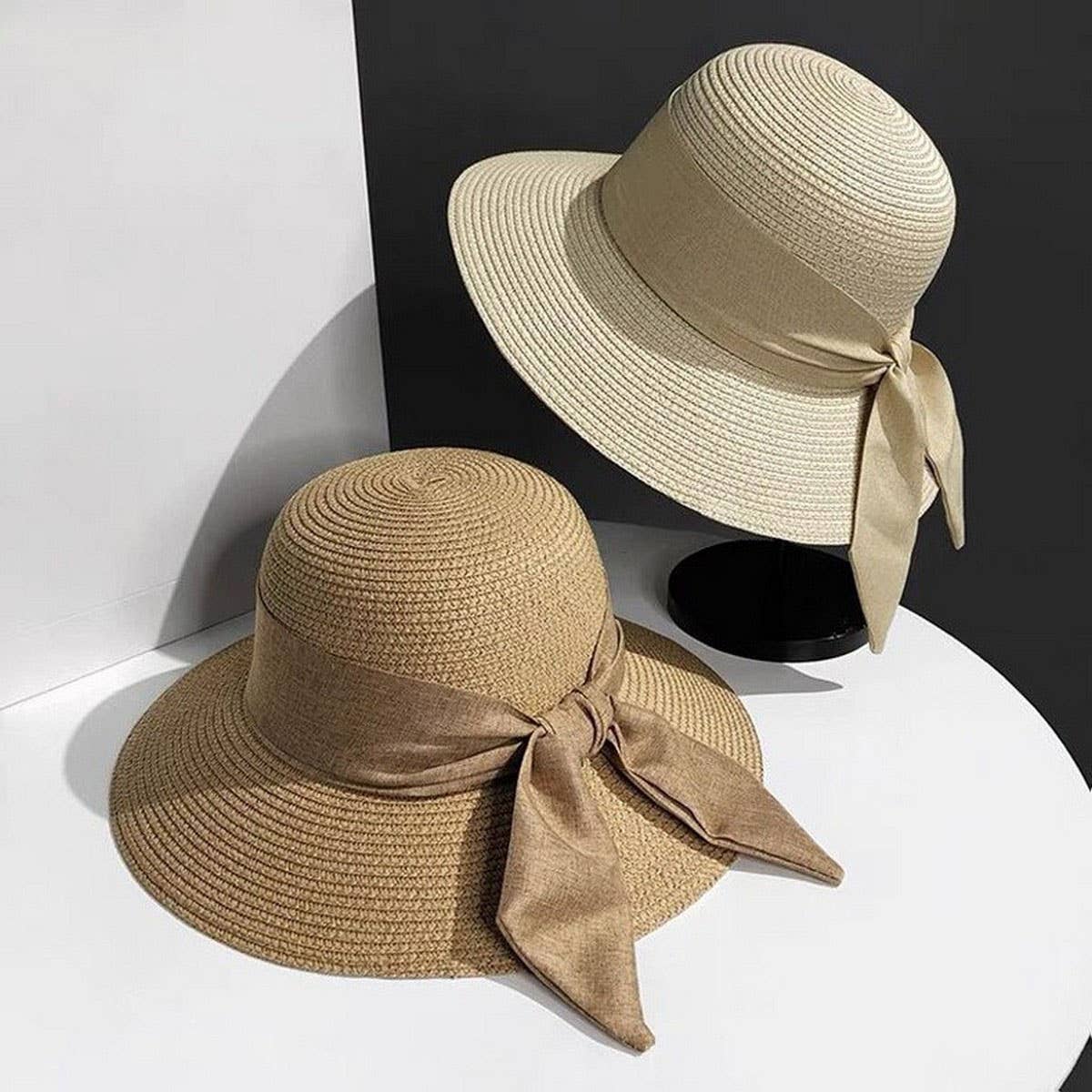 Summer Elegant Beach Bow Straw Hat_CWAH3407