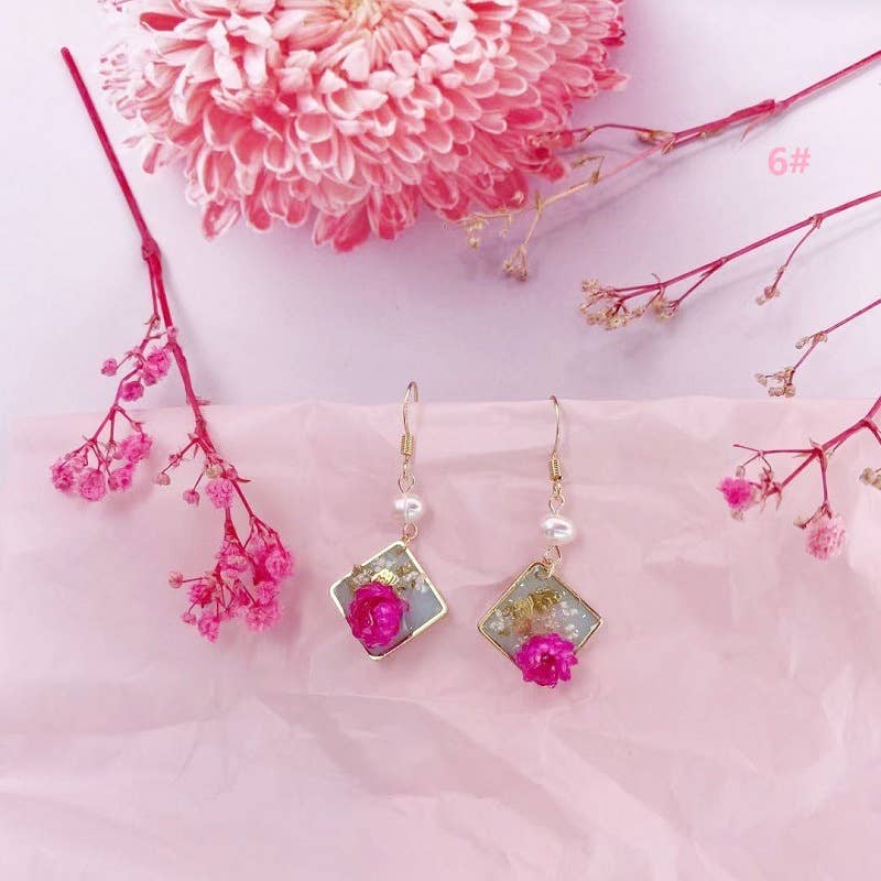 Geometric natural real dried flower earrings