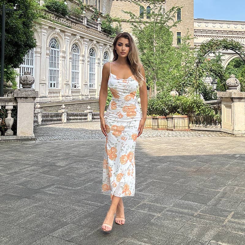 Printed halter dress that covers the buttocks