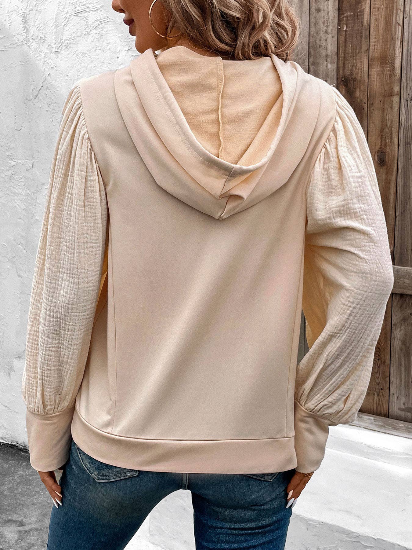 HOODIE SPLICED WITH PUFFED CUFF HOODIE