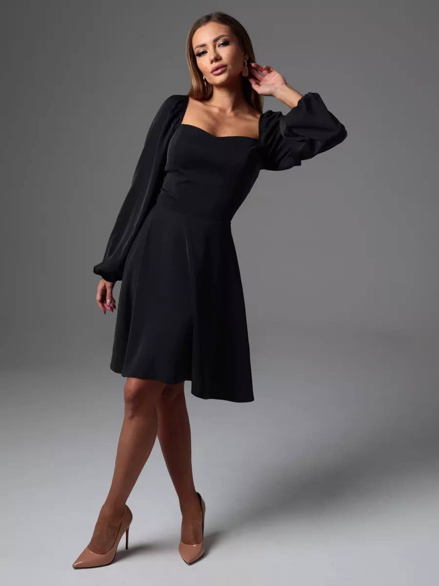 Puffed sleeve floral print lace-up dress