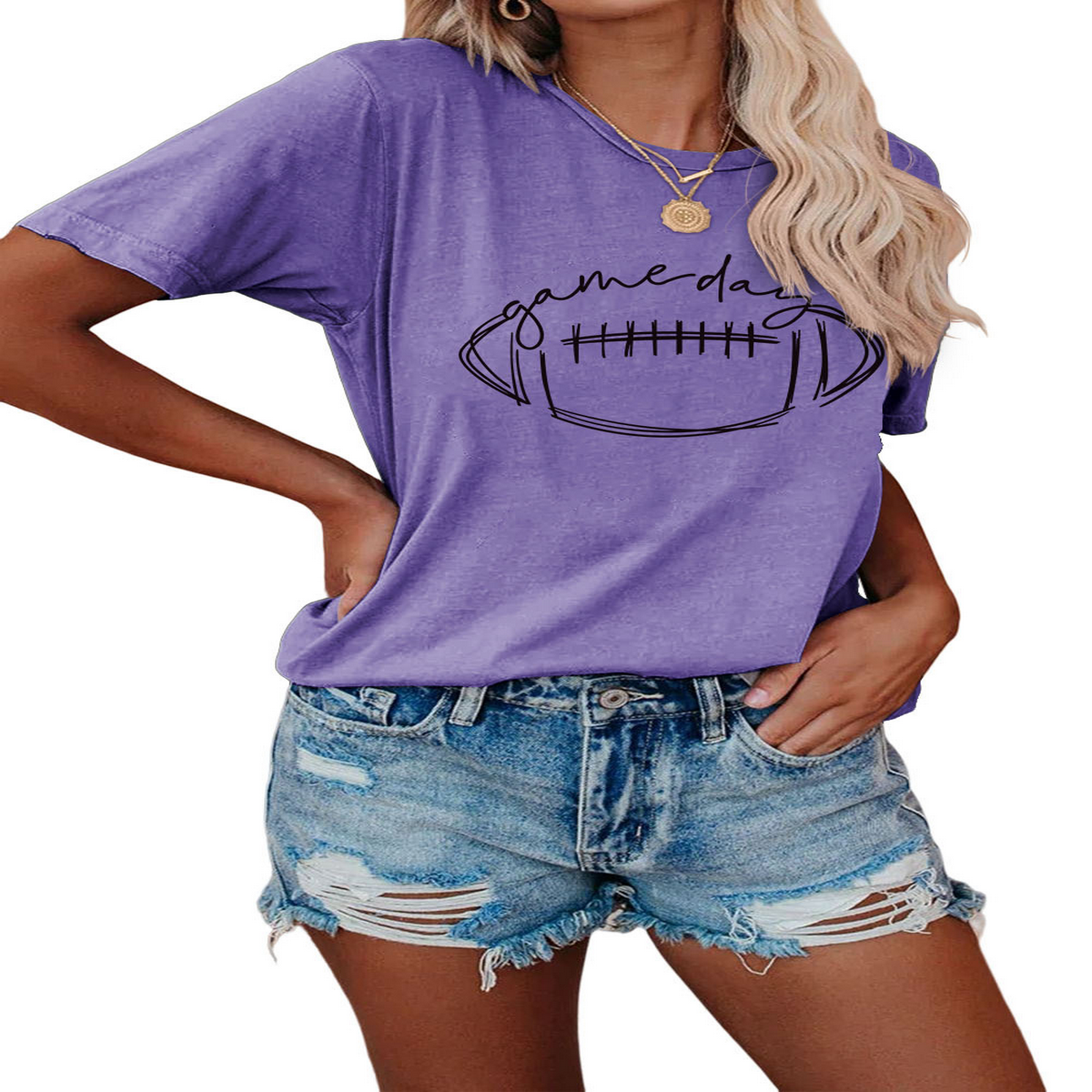 Women??¢s Casual Tee with Fun Football Print_CWDSD8368