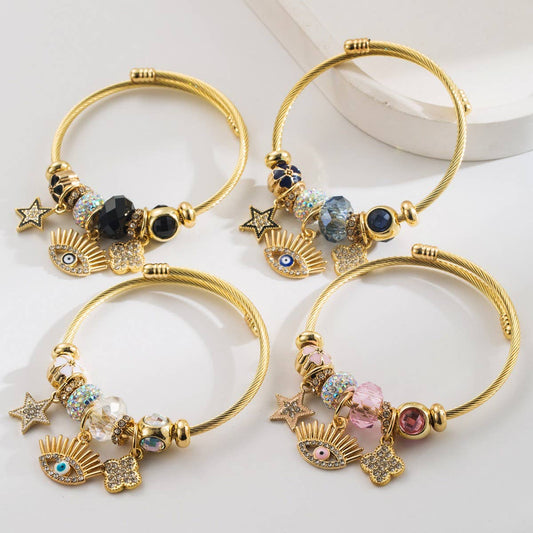 Stylish Alloy Evil Eye Bracelet with Rhinestones_CWMM8570
