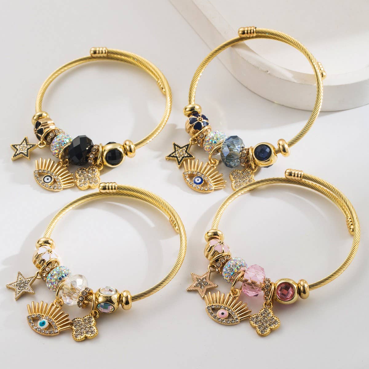 Trendy Evil Eye Clover Star Charm Bracelet