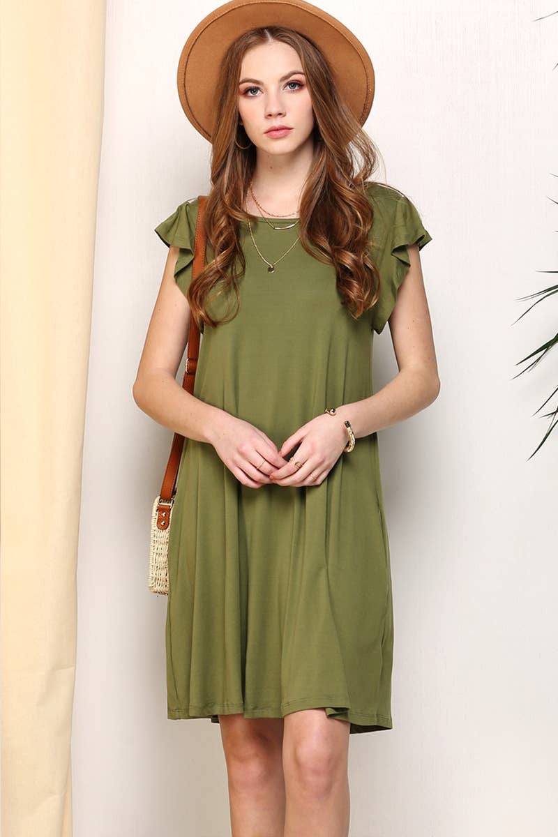 CWDSD10369_RUFFLE DETAILED PRINCESS SEAM DRESS