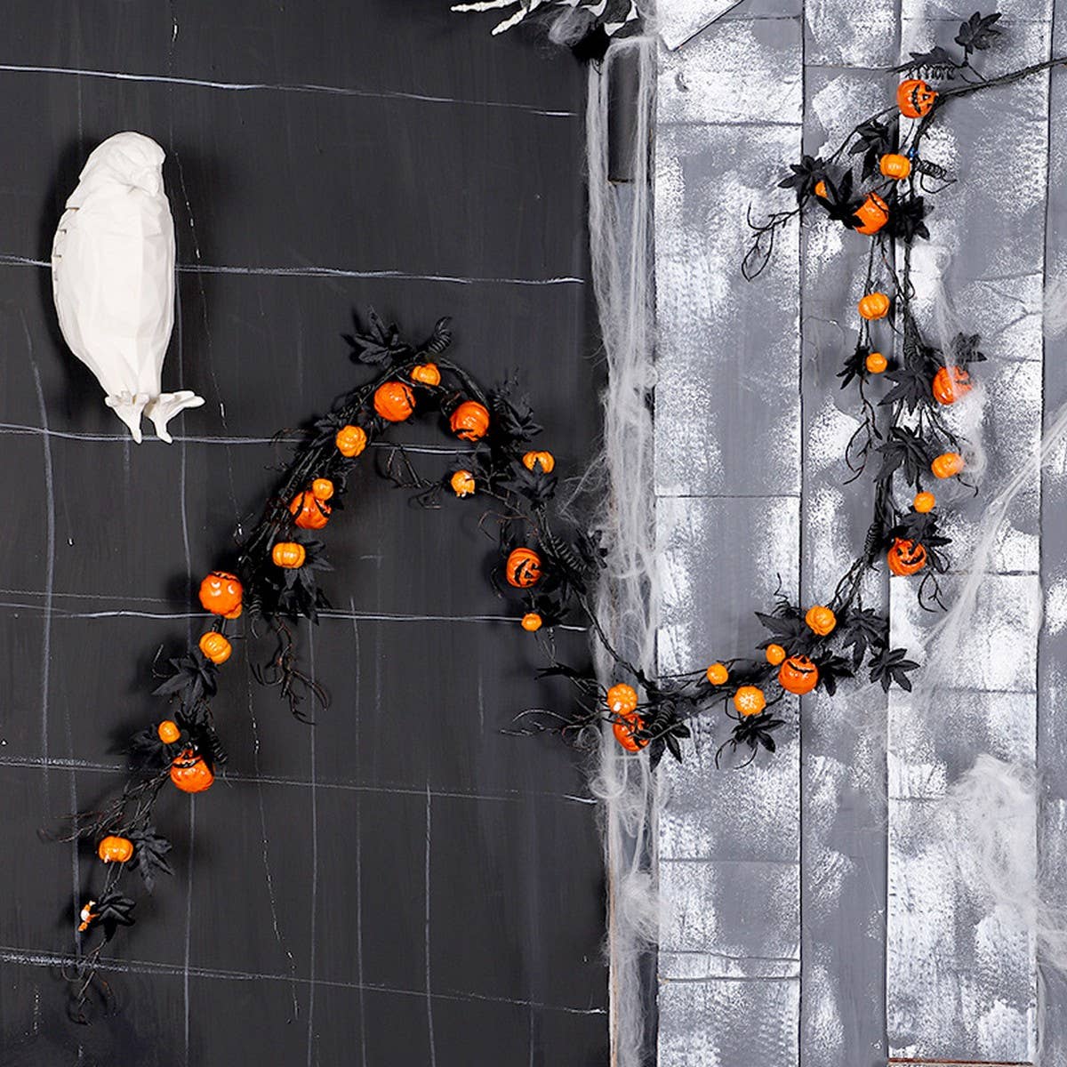 180cm Black Maple Leaf Pumpkin Garland Decor_CWMM9883